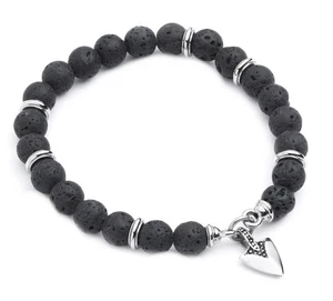 Harley-Davidson Men's 8" Lava Bead Rope Stretch Bracelet with Accent Stones - Picture 1 of 1