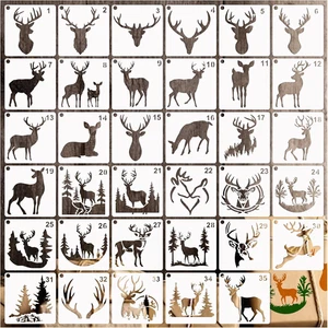 35 Pack Deer Stencils for Painting on Wood, Pine Tree Stencils Deer Head Antl... - Picture 1 of 11