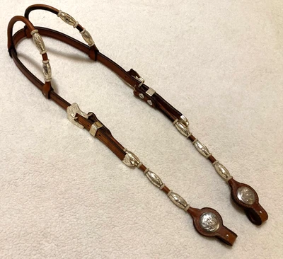 Virola de plata Champion Turf + brida de cabecera de 2 orejas de cuero crudo para exhibición de caballos Foto 1 de 4