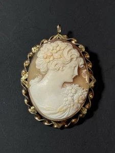 Esemco 10K Gold Shell Cameo Pendant Brooch Pin - Picture 1 of 23