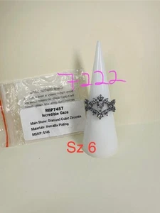 NIB Bomb Party Sz6 Revealed Ring RBP7457 Incredible Gaze Diamond CZ Hematite Pl - Picture 1 of 8
