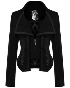 Punk Rave Womens Gothic Velvet & Lace Riding Jacket - Black - Picture 1 of 13