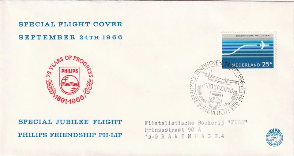 Philips Jubilee Flight Netherlands Cover 1966 (40233) - Image 1 of 1