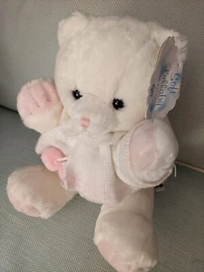 Russ Berrie Vintage Plüsch weißer Teddybär Rasseln - 7 Zoll Stofftier Neu mit Etikett - Bild 1 von 9