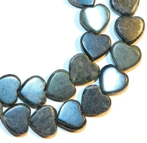 NG1883 Green Marble 10mm Flat Heart Natural Gemstone Beads 15"  - Picture 1 of 2