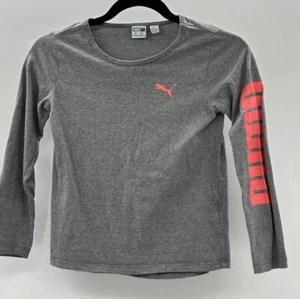 Kids Puma Long Sleeve Grey Tee Logo Down Sleeve Size 7/8 - Picture 1 of 6