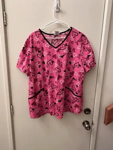 Scrubstar scrub top xxl 2xl Pink heartd Breast Cancer Awareness - Picture 1 of 3