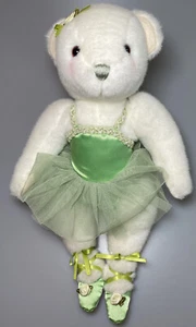 Weiße Ballerina Teddybär Plüsch Stofftier Grün Satin Spitzenschuhe Tutu - Bild 1 von 2