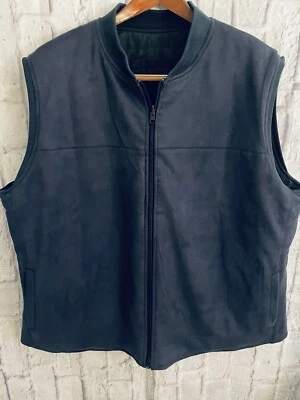Kenneth Cole Navy Blue Faux Suede Black Nylon Reversible Vest Men's Sz 3XLT Tall - Image 1 of 4