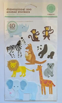 Martha Stewart Zoo Animals Scrapbook Stickers Lion Giraffe Monkeys Koala Zebra - Image 1 of 2
