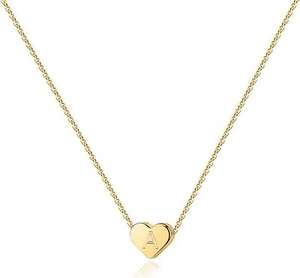 14K Gold Plated Tiny Heart Necklace Dainty for Women Letter A Heart Choker Gift - Picture 1 of 4