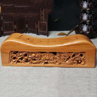 Chinese Peach Wood Carved Wood Pillow Neck Waist Massage Relax Pillow - Image 1 of 4