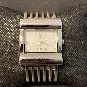 Vintage Cannes Silber Edelstahl Scharnier Manschette Armbanduhr Rechteck Zifferblatt - Bild 1 von 8