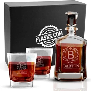 Personalized Whiskey Decanter Set | 750ml Liquor Decanter and 2 Matching Glasses - Picture 1 of 6