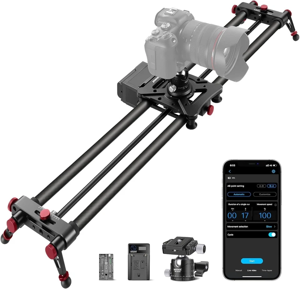 NEEWER ER1-80 80cm App Wireless Control Carbon Fiber Motorized Camera Slider - Image 1 of 4