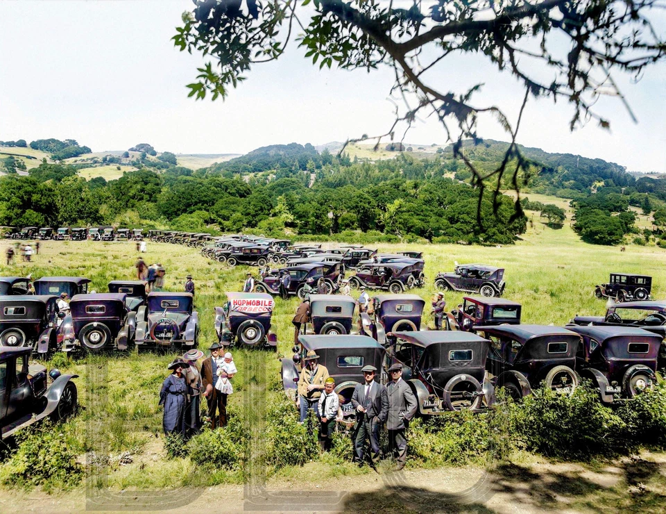 Impresión fotográfica de 14 x 11" de picnic de propietarios de Hupmobile 1923 en Crystal Springs Lake Foto 1 de 1