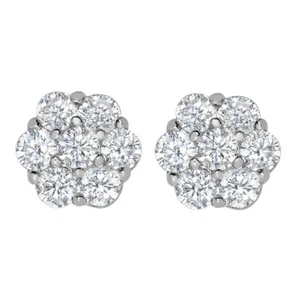 Genuine 14k White Gold 7mm Cubic Zirconia Flower Cluster Women's Earring Studs - Picture 1 of 6
