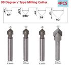 Efficient 4pcs V Groove Router Bit Set 90 Degree Angled Shank for Woodworking