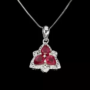 Silver Pendant Ruby Genuine Natural Mined Gem Solid Sterling With Chain - Picture 1 of 24