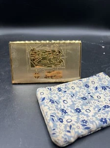 Custodia vintage WADSWORTH ottone trucco compatto Pennsylvania MAPPA SOUVENIR con borsa floreale - Foto 1 di 4