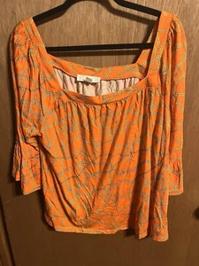 Michael Michael Kors Zinnia Orange & Gold Chain Print Top Blouse Large - Picture 1 of 4
