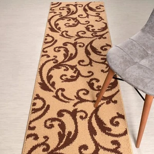 Custom Length Stair Hallway Carpet Runner Rug Non Slip Backing, Floral Beige - Picture 1 of 7