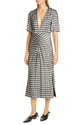 Vestido Proenza Schouler Negro Crudo Cuello en V Manga Gorra Jacquard Talla 10 $1790 Foto 1 de 4