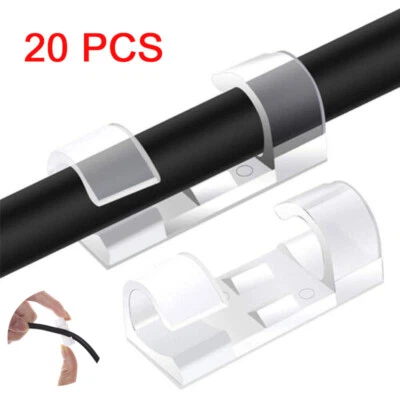 20PCS Cable Cord Clips Self-Adhesive Wire Clamp Table Wall Tidy Holder Organizer - Image 1 of 4