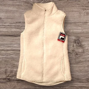 Fila Sport Women's Cream Faux Fur Sherpa Sleeveless Full Zip Vest X-Small XS - Picture 1 of 6