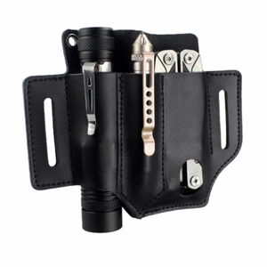 Tactical Tools Sheath Pouch 3 Pockets Leather Belt EDC Pocket Pen Knife Holder - Picture 1 of 10