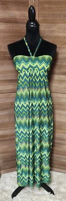 Christina Love- Vestido Halter Verde y Azul MAXI Boho Hada Gótico Talla Pequeña S  Foto 1 de 4