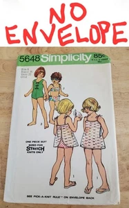 1973 Simplicity #5648-Girls 3 Styles Swimsuit-Bathing Suit-Bikini-Size 4-NO Env. - Picture 1 of 8