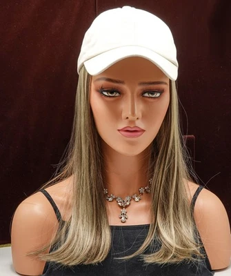 LONG HAT by Henry Margu, Beige Hat w/Hair 12H-Dark Blonde/Brown CLEARANCE NEW - Image 1 of 4