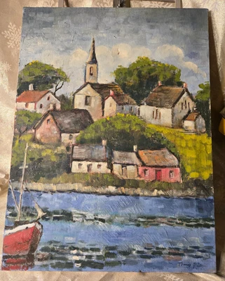 Винтажный современный масло на холсте Новая Англия гавани сцены происхождения Thomas Miceli - Изображение 1 из 4