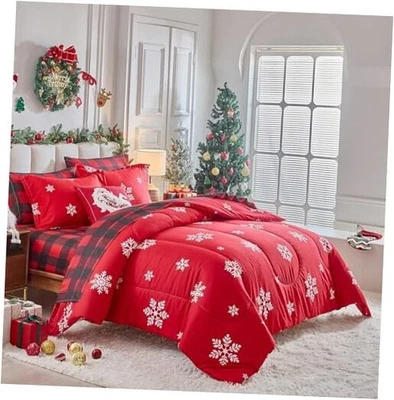  Cama de Navidad en una bolsa 7 piezas tamaño king, blanco king-7 piezas rojo-copo de nieve Foto 1 de 4