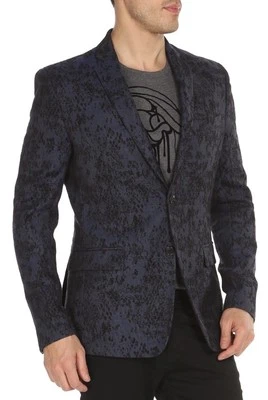 NEW Versace Collection Textured Jacquard Blazer Sport Coat - Navy/Black - 40 US - Image 1 of 4