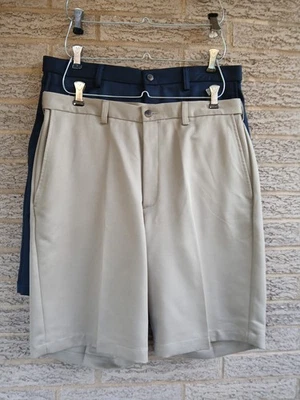 NWT Lot Of 2 Men's Haggar Cool 18 Performance Shorts Sz 34 Navy Khaki  - Image 1 of 4