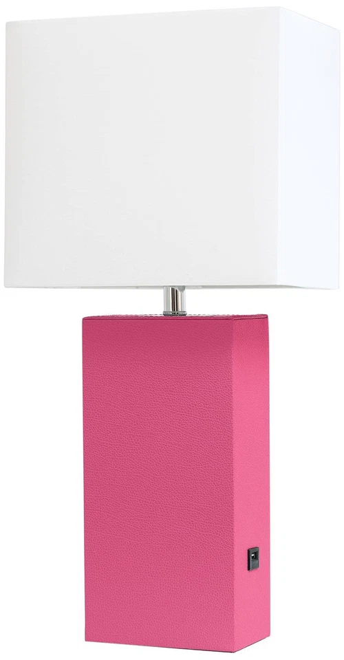 Lalia Home 21" Lexington Hot Pink Leather USB Accent Table Lamp - Image 1 of 1