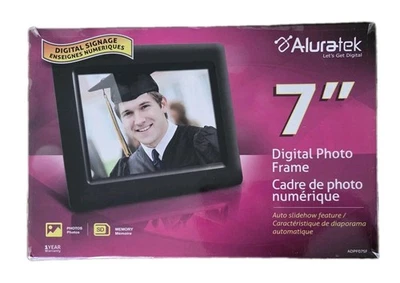NEW Aluratek Digital Photo Frame ADPF07SF 7" Auto Slideshow SD SDHC compatible - Image 1 of 2