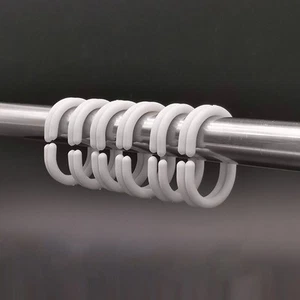 12* - White Shower Curtain Rings Hooks Bathroom Strong Pole Rail Guide Hanger - Picture 1 of 12