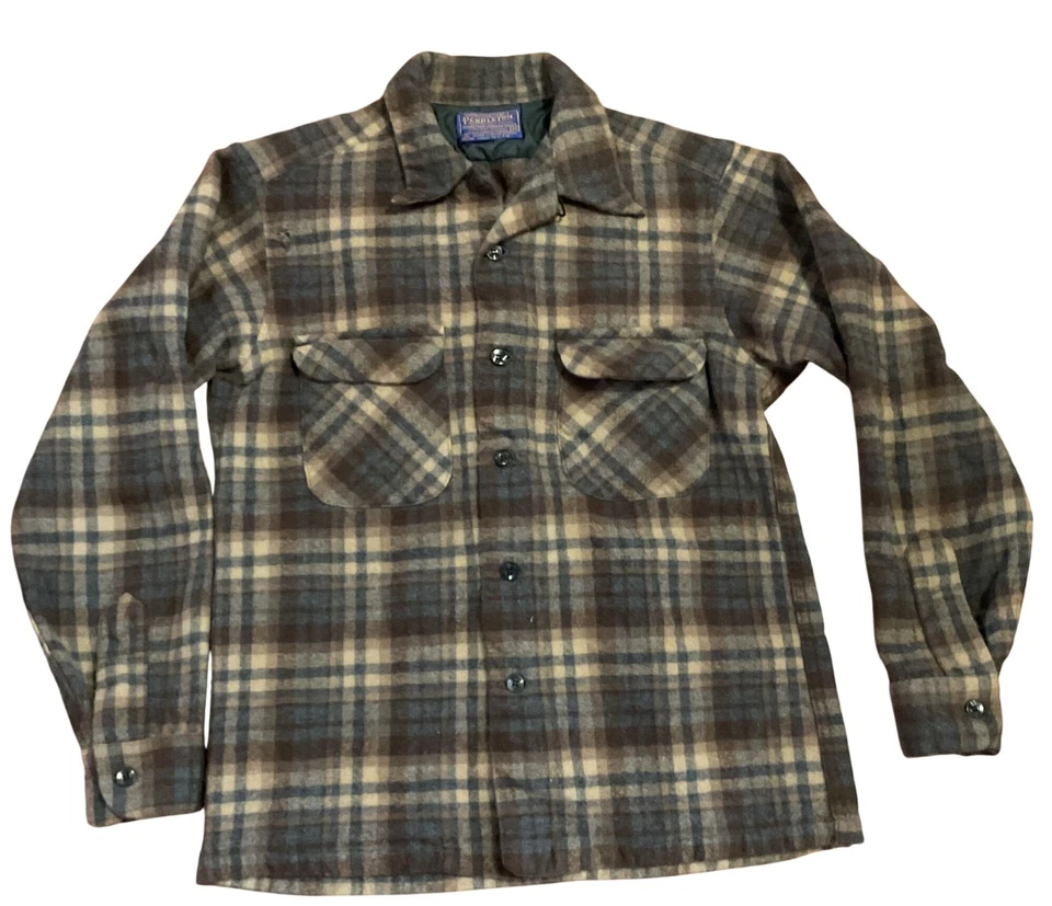 Vtg Pendleton Board Shirt M Virgin Wool Plaid Loop Collar Long Sleeve Shacket - Image 1 of 4