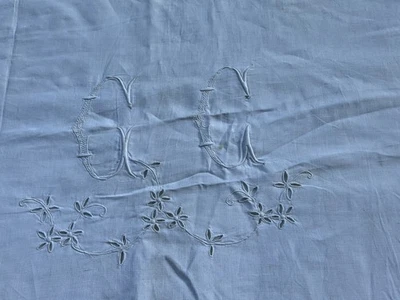 N°283 Drap Ancien Superbe mono GC 300x235 petit prix qq trous - Photo 1/4