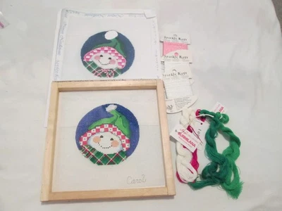 SNOWPERSON-CAROL-HANDPAINTED NEEDLEPOINT CANVAS-THREADS-STITCH GUIDE - Image 1 of 2