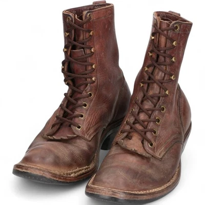 白色绗缝棕褐色 Logger 靴子,尺寸 8 1/2E 男式 26.5 厘米 — 第 1/4 张图片