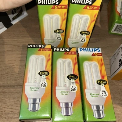 5 PACK OF PHILLIPS ENERGY SAVING BULBS B22 14W=75W LARGE BAYONET 800LUMEN NEW - Image 1 of 4