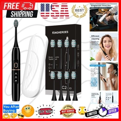 Juego de cepillo de dientes eléctrico con 8 cabezales de cepillo y estuche de viaje - Potencia de limpieza sónica Foto 1 de 4