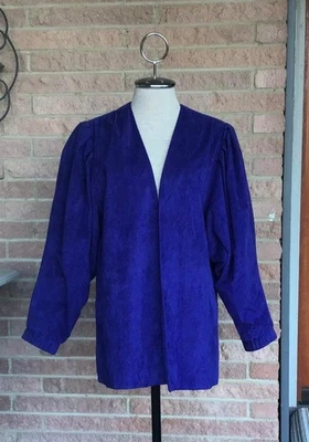 Chaqueta Abierta Da Rue Ultra Gamuza Años 80 De Colección, Talla 10, Azul Real, Usada en Excelente Condición Foto 1 de 4