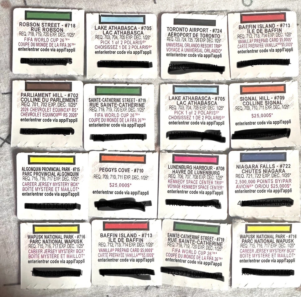 Неиспользованные коды монополии Mcdonalds 2025. Лот из 16. Только Канада - Изображение 1 из 1