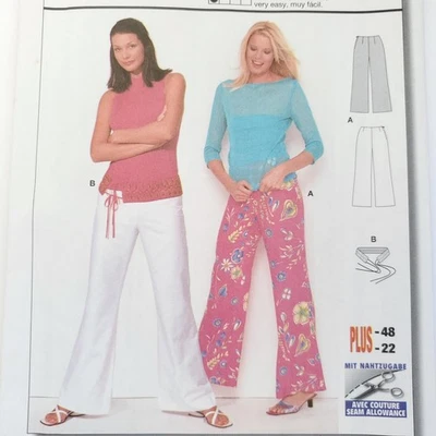 90s Burda Pattern 8903 Womens Flat Front Pants Slight Flared Leg Side Zip 10-22 - Image 1 of 3