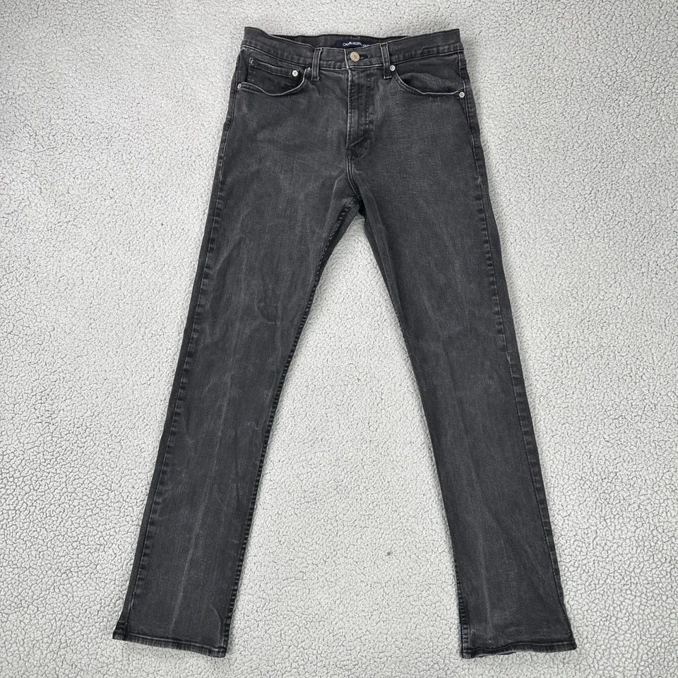 Calvin Klein Jeans Men 32x34 Black Dark Wash Slim Straight Stretch Denim CKJ035 - Image 1 of 4